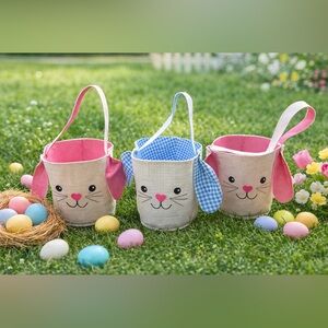 Easter Bunny Fabric Treat Baskets - Pink & Blue